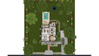 3D site plan with pool designed with Cedreo