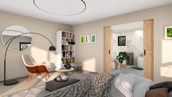 3D rendering of master bedroom designed with Cedreo