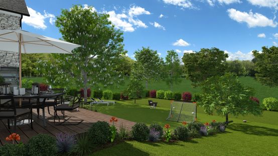 Render en 3D de un jardín diseñado con Cedreo