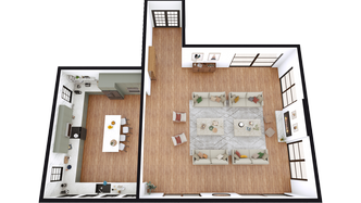 Sala de estar abierta en 3D diseñada con Cedreo