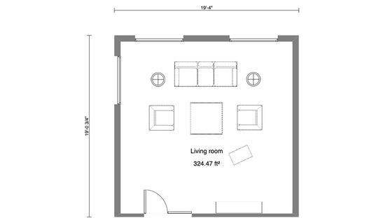 2D floor plan of a living room designed with Cedreo