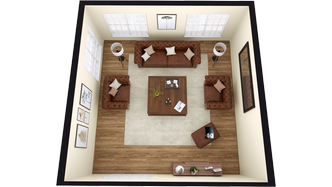 3D Square living room layout designed with Cedreo