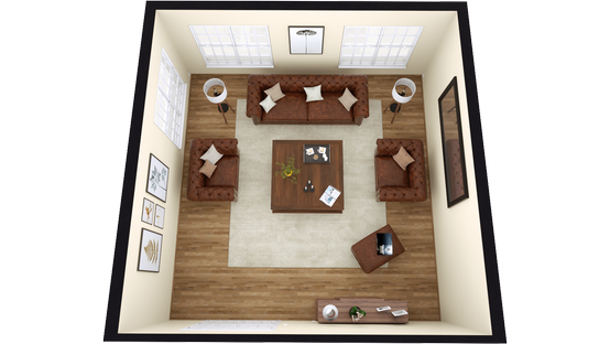 3D floor plan of a living room designed with Cedreo