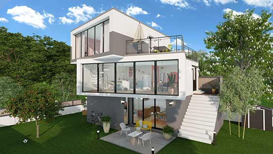 3D rendering of a modern house designed with Cedreo