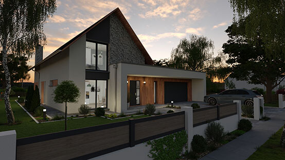 Cedreo 3D rendering of a modern house at night