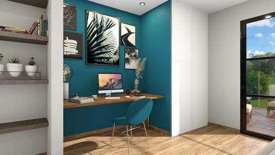 Renderizado 3D de oficina en casa creado con Cedreo