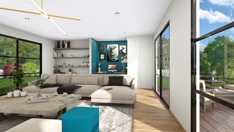Renderizado 3D de oficina en casa con iluminación natural creado con Cedreo