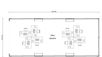 Communal office layout with two table areas