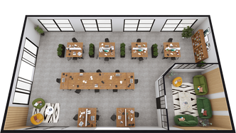 3d office floor plan created with Cedreo