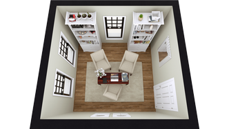 Plano 3D de una pequeña oficina en casa