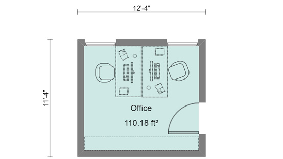 2D small office floor plan with dimensions