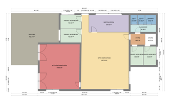2D colored floor plan with open and private work space