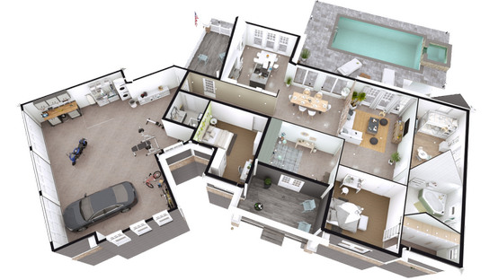 3D floor plan of a ranch house designed with Cedreo