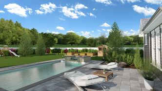 Mit Cedreo renderte Garten-Visualisierung mit Pool
