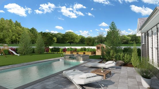 3D rendering of a backyard garden designed with Cedreo