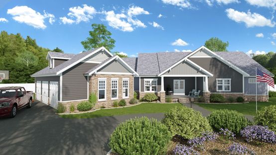 3D rendering of a ranch house designed with Cedreo