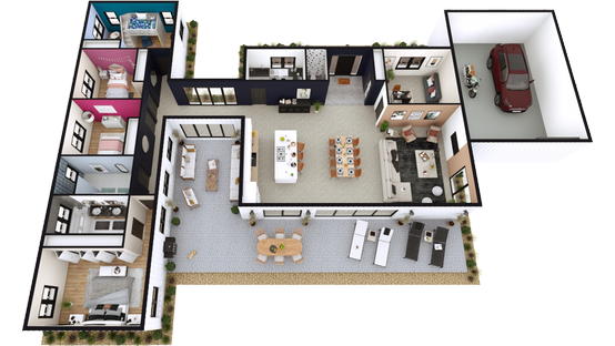 Ranch style home 3D floor plan created with Cedreo