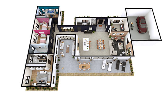 750 sq ft 2BHK ground floor - Free Online Design | 3D House Floor Plans by  Planner 5D