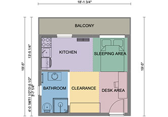 200 sq ft studio apartment with balcony