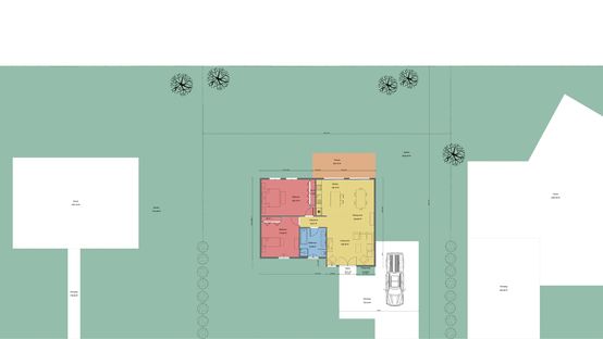 site plan view with colored house plan