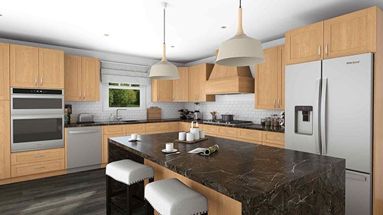wood and marble kitchen designed with Cedreo