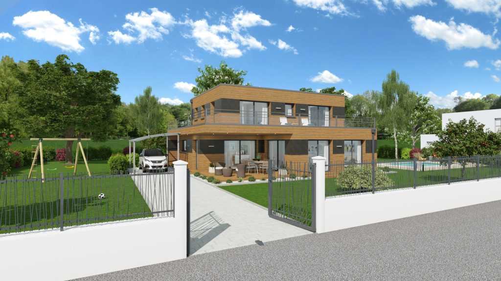 vue 3D maison en bois contemporaine
