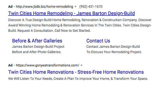 Example Paid ads display at the top of search results. 