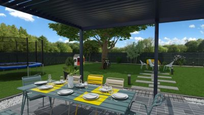 Perspective maison 3D avec extérieur jardin