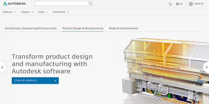 Screenshot Autodesk website