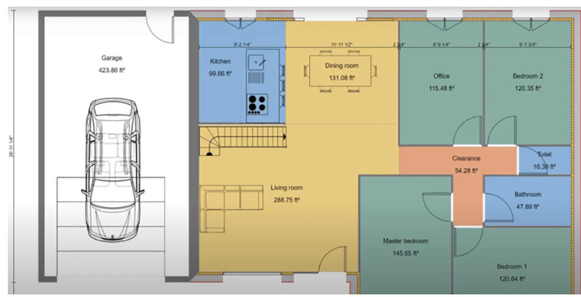 2D Grundriss mit Symbolen und Farben