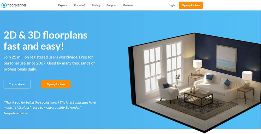 Screenshot Floorplanner home page