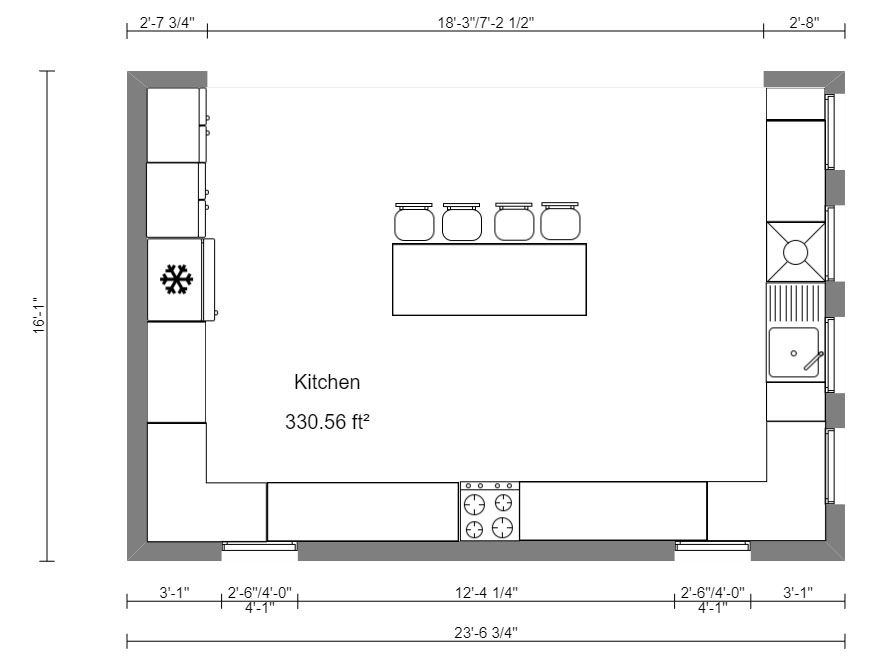 Kitchen 2D floor plan created with Cedreo