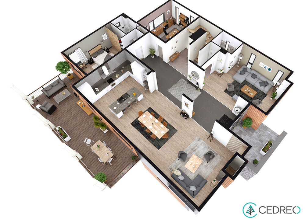 3D floor plan of a storey created with Cedreo