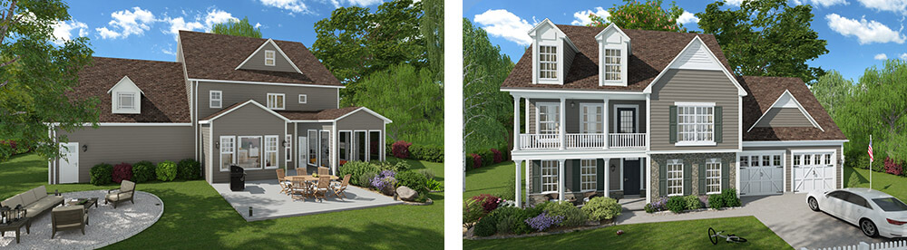 exterior house renderings front and back views