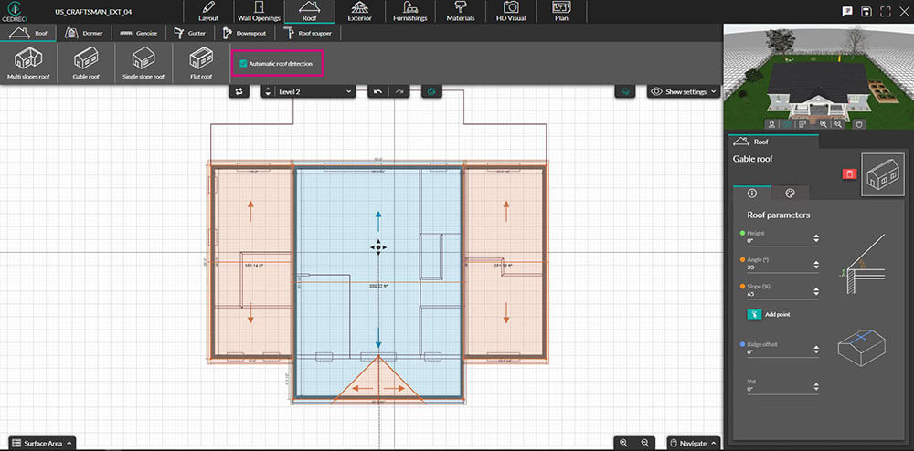 Cedreo UI shot automatic roof