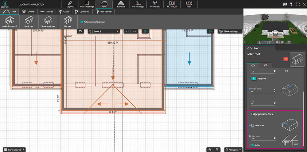 Cedreo UI shot edge parameters