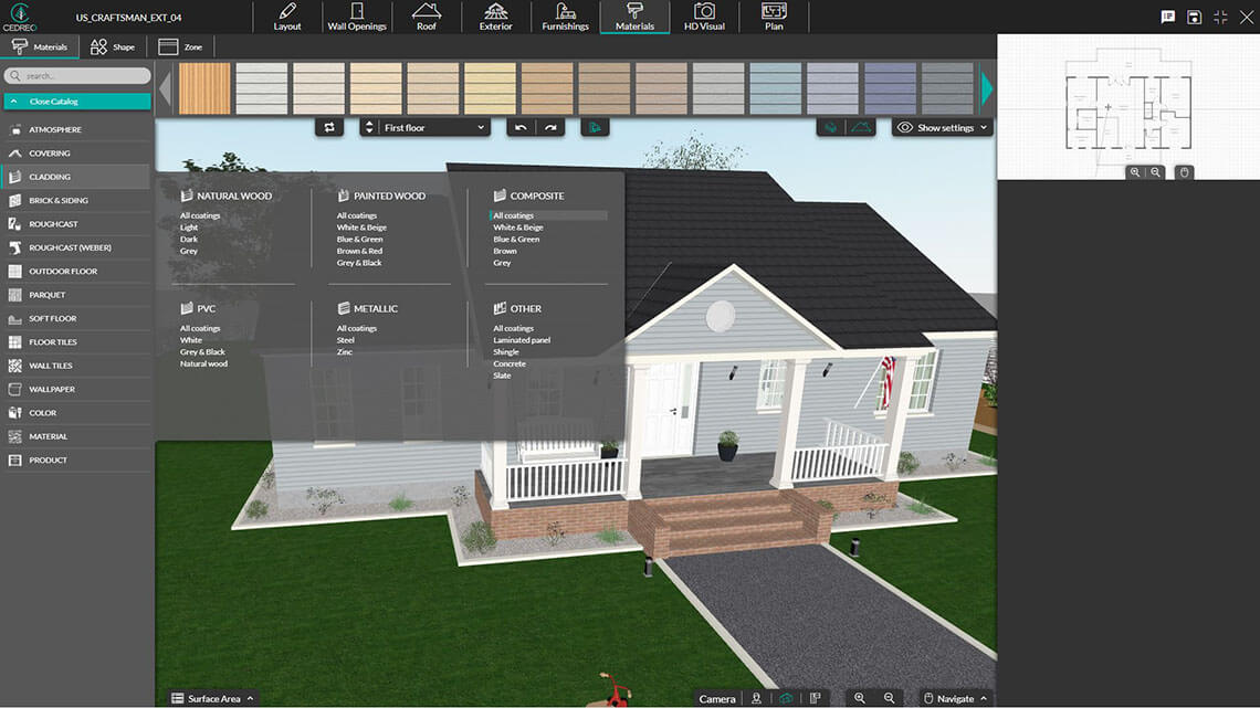Captura de pantalla de la personalización del material doméstico en Cedreo