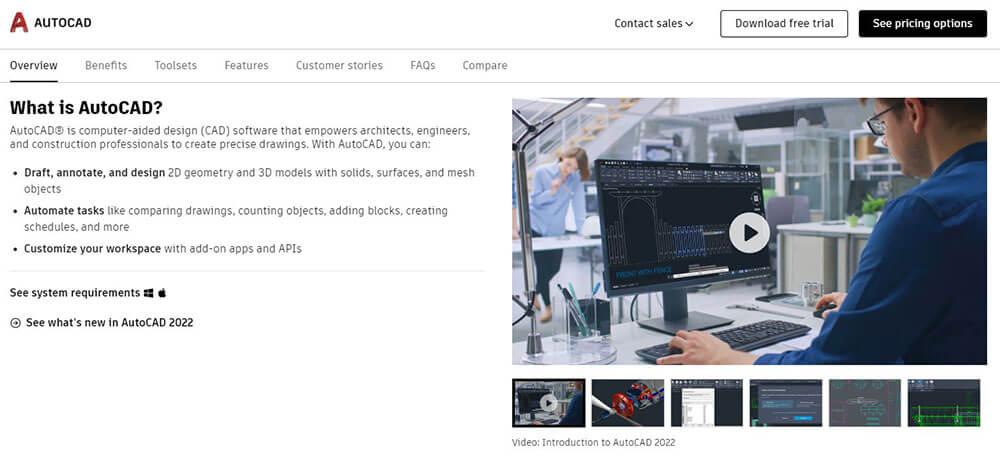 Screenshot AutoCAD website
