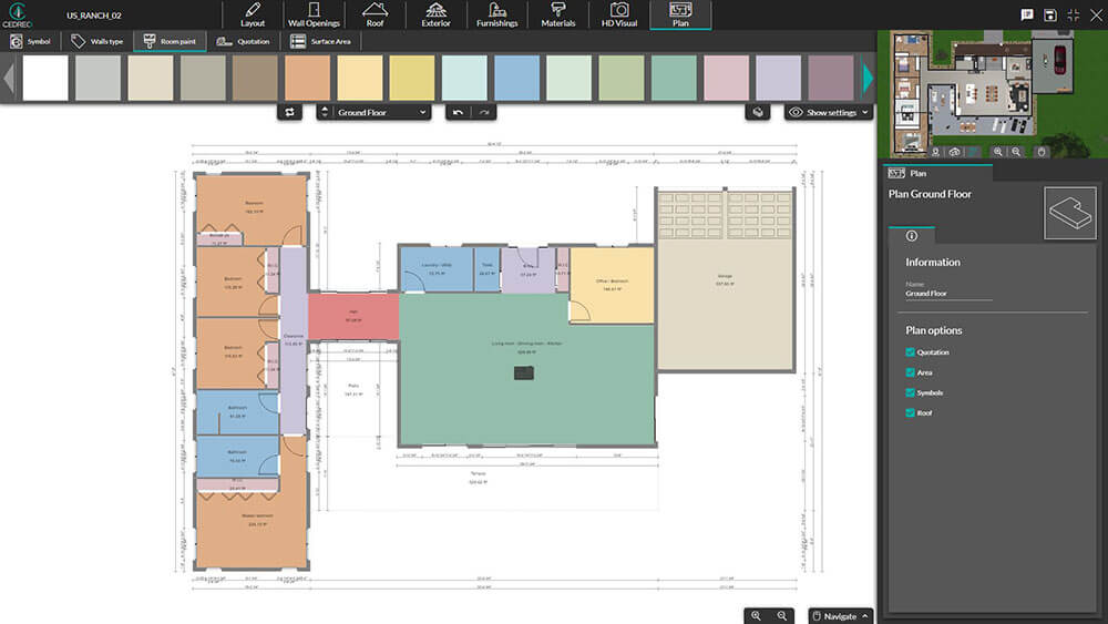 color floor plans with dimensions