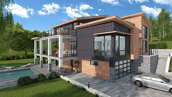 Mit Cedreo erstellte 3D Visualisierung eines modernen Hauses
