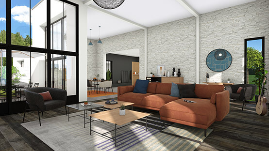 3D Living Room Rendering created with Cedreo