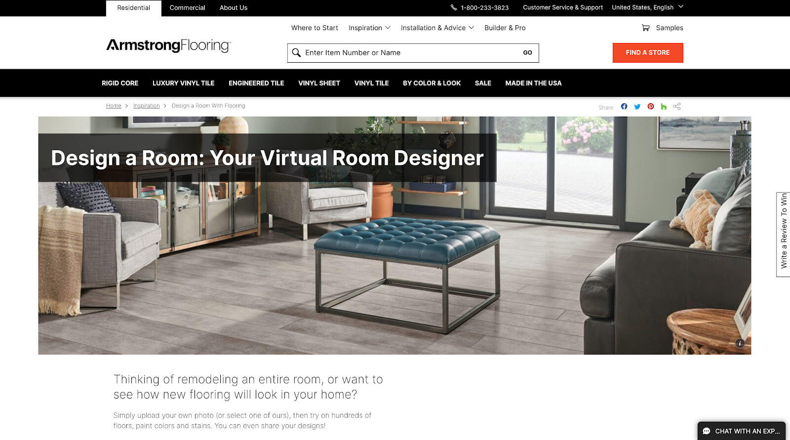 Screenshot home page Design a room