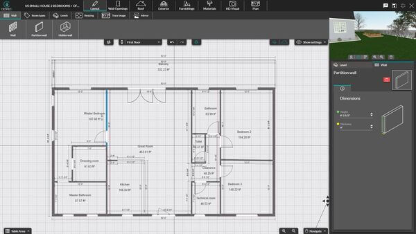 Plano de casa de 2 plantas con perspectiva