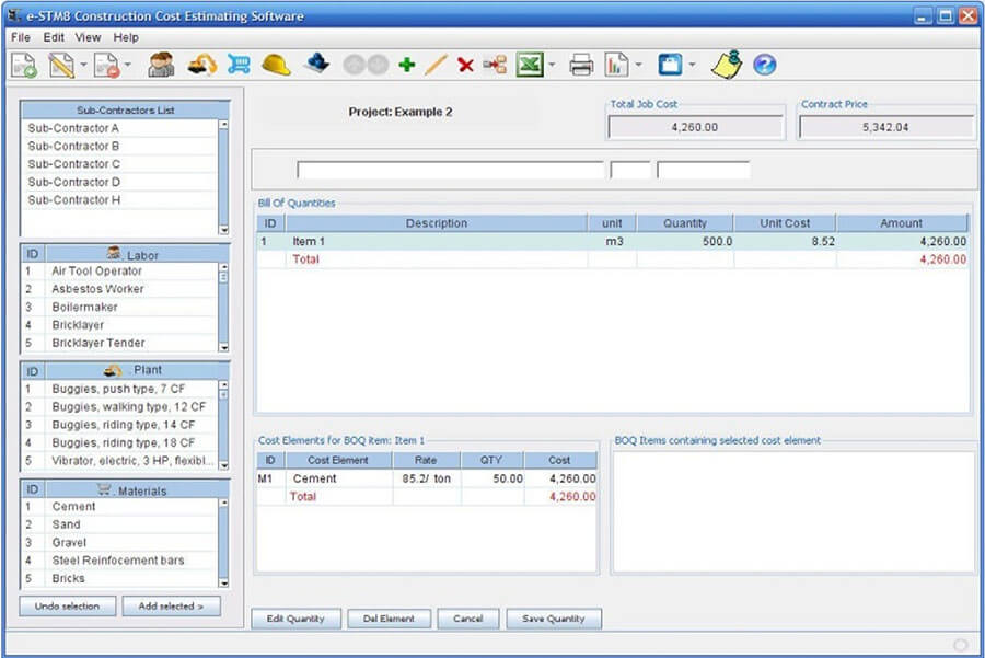 Screenshot EZ Construction Estimator UI