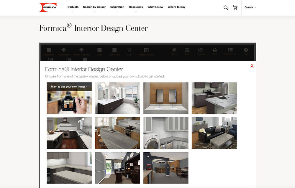 screenshot home page formica design a room