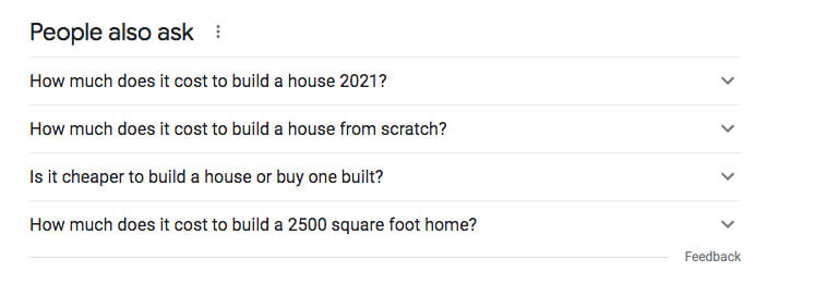 Screenshot of Google questions