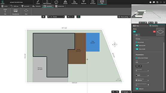 Cedreo Benutzeroberfläche Screenshot - Terrasse und Pool erstellen