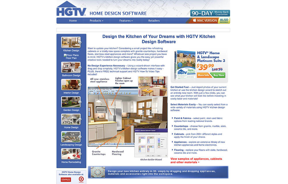 screenshot home page HGTV Kitchen Design Software