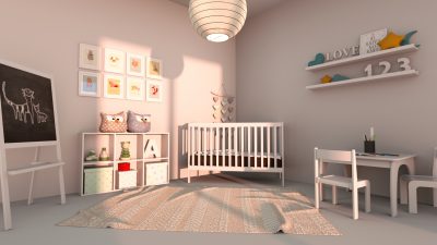 Perspective 3D chambre d'enfant ambiance nordique