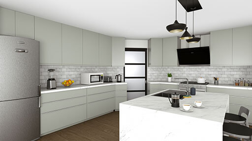 3D rendering of a modern kitchen designed with Cedreo